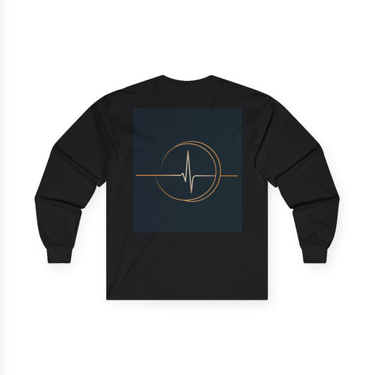 Heartbeat Circle Long Sleeve Tee — Minimal Gold ECG Graphic