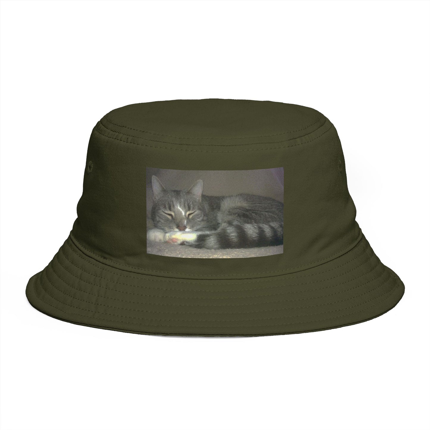 Sleeping Cat Photo Bucket Hat — Cute Cozy Cat Lover Accessory