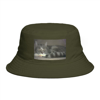Sleeping Cat Photo Bucket Hat — Cute Cozy Cat Lover Accessory