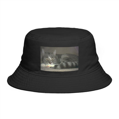 Sleeping Cat Photo Bucket Hat — Cute Cozy Cat Lover Accessory