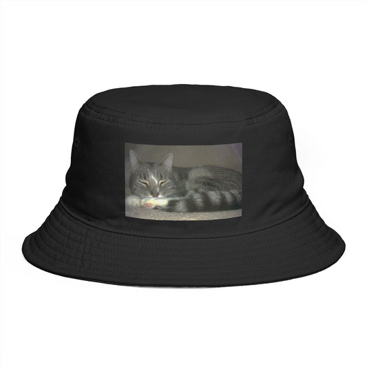 Sleeping Cat Photo Bucket Hat — Cute Cozy Cat Lover Accessory