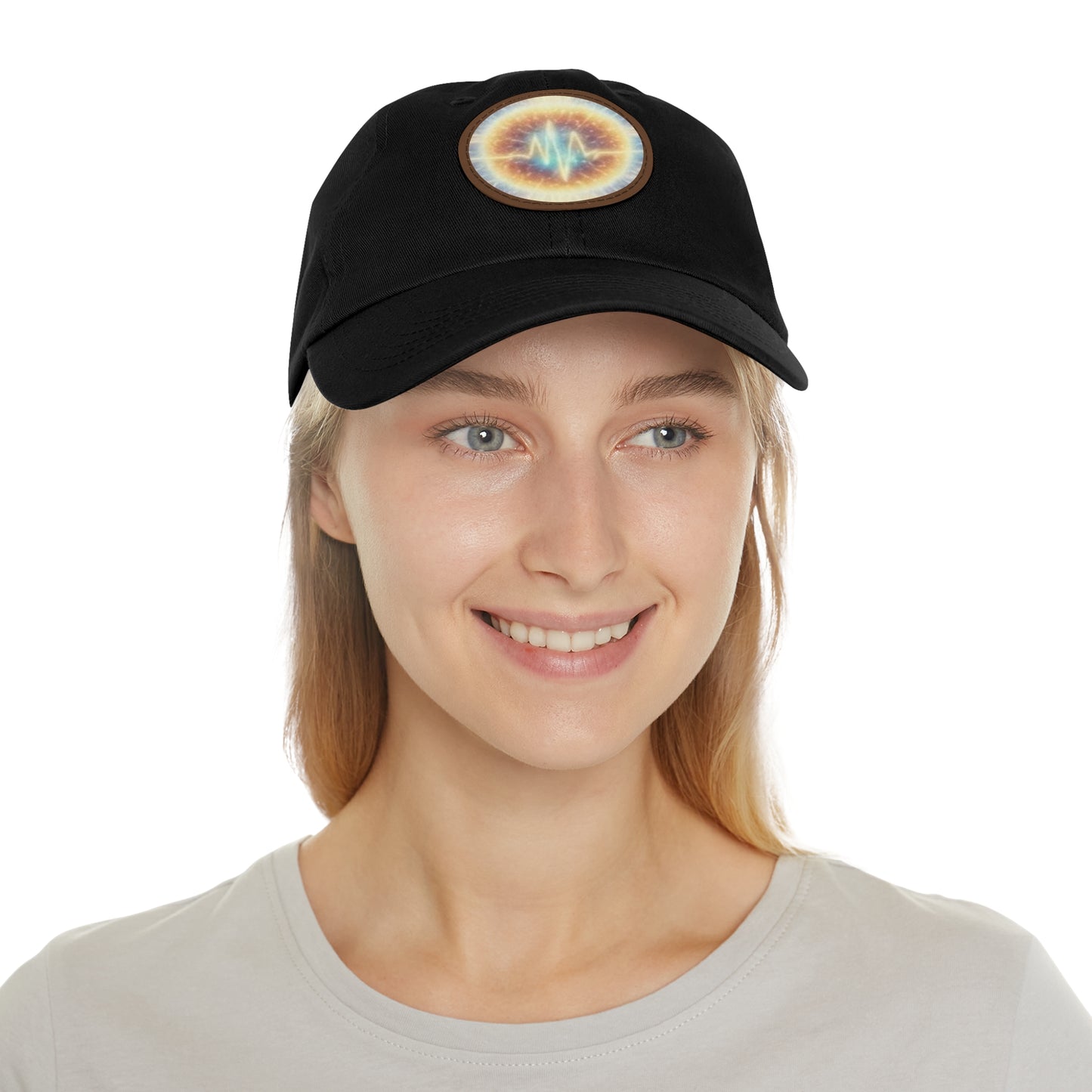 Energy Wave Dad Hat — Round Leather Patch Cap