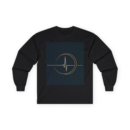 Heartbeat Circle Long Sleeve Tee — Minimal Gold ECG Graphic