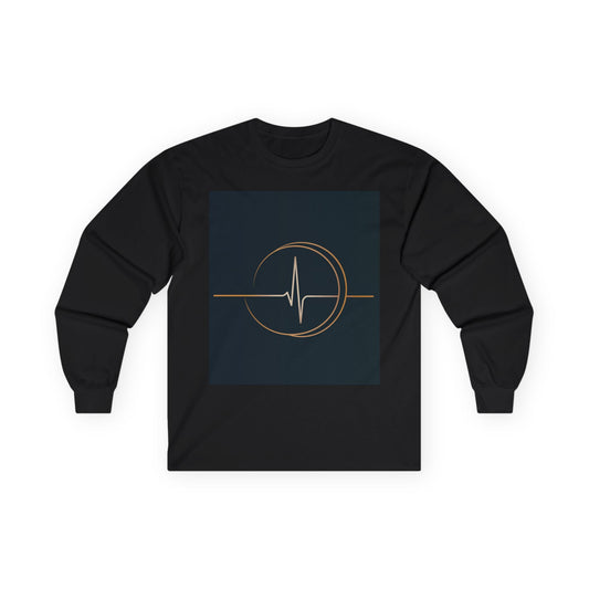 Heartbeat Circle Long Sleeve Tee — Minimal Gold ECG Graphic