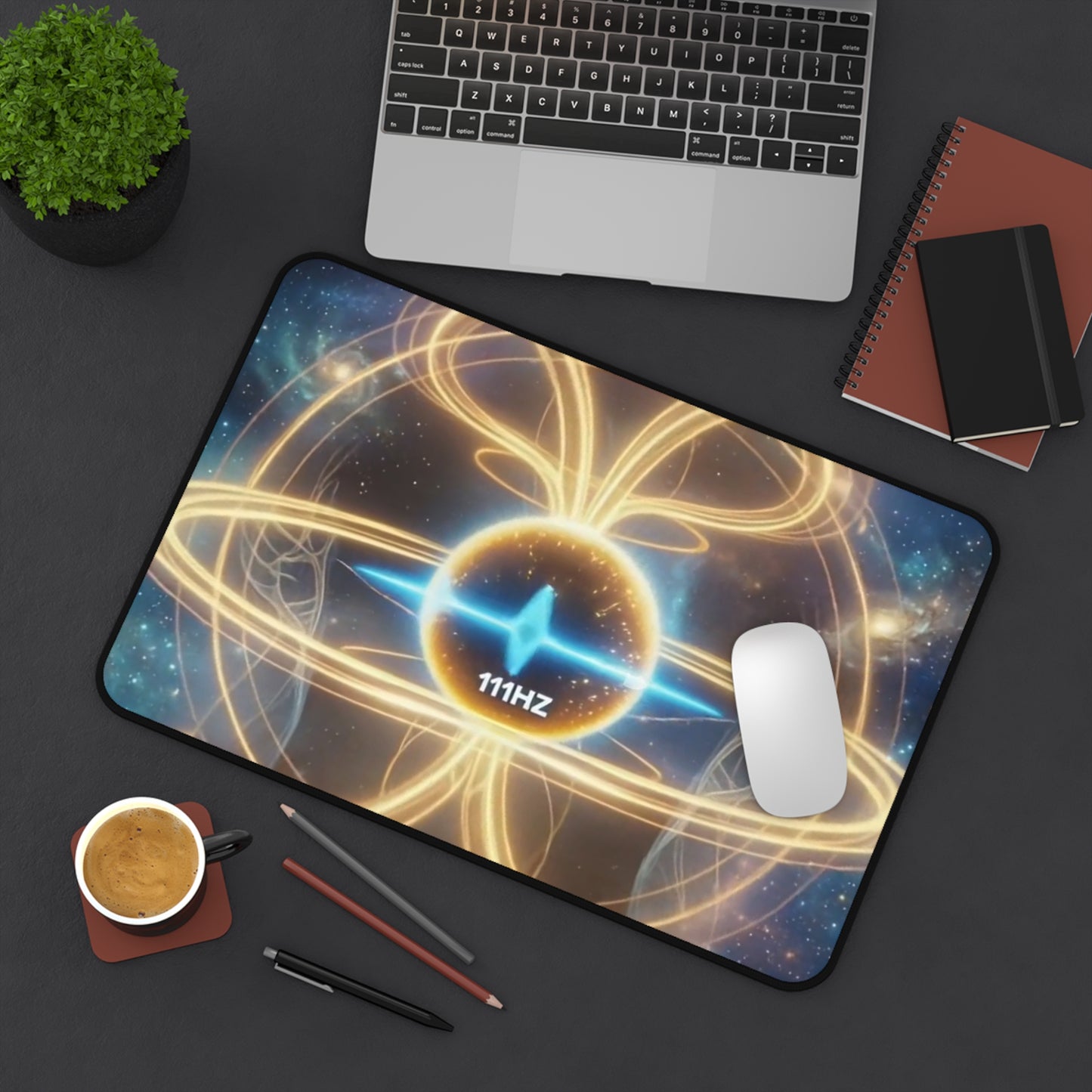 111Hz Cosmic Energy Desk Mat — Mystical Planet Meditation Mouse Pad